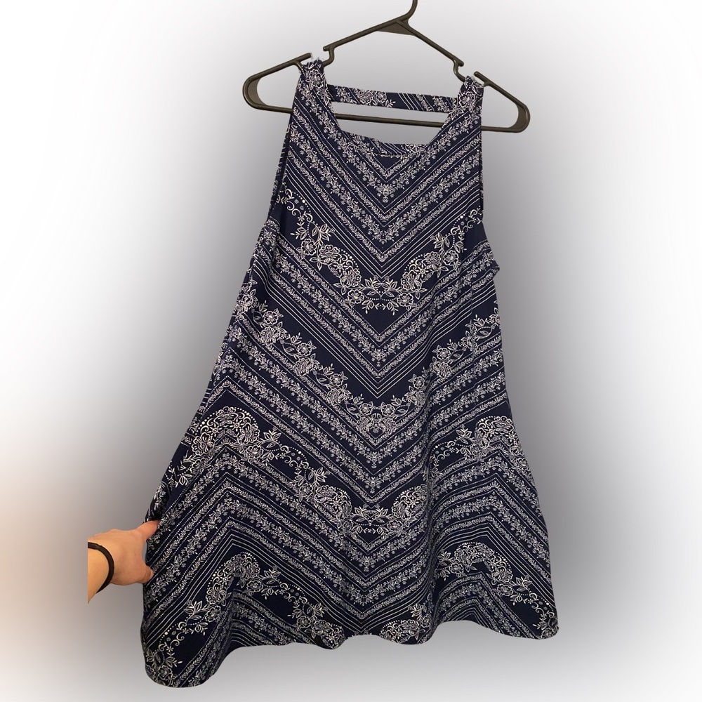Nine Britton Privett Back Detail Navy and White A-Line Dress With Pockets Medium